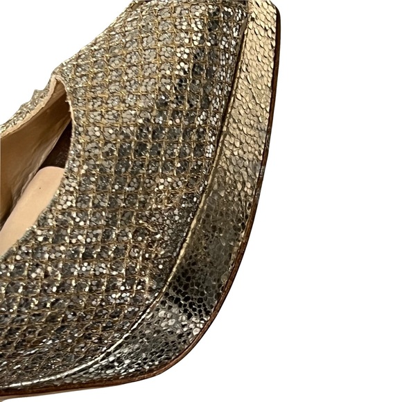 Jimmy Choo Leather Glitter Open Toe Sling Back Heels Champagne Gold Size 38.5 - Picture 12 of 14